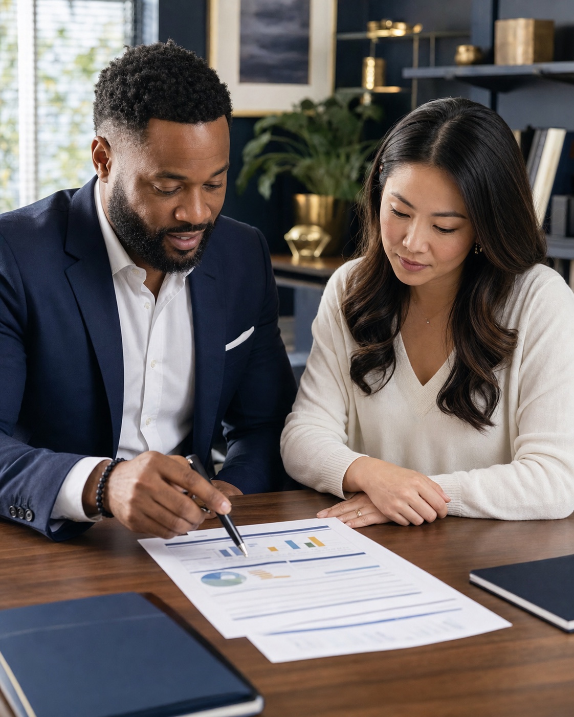 Credit advisor reviewing a personalized credit action plan with a client