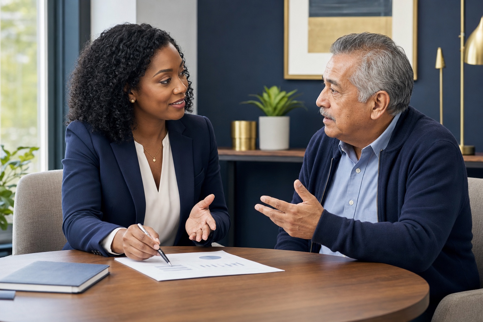 Credit advisor listening carefully during a one-on-one client consultation