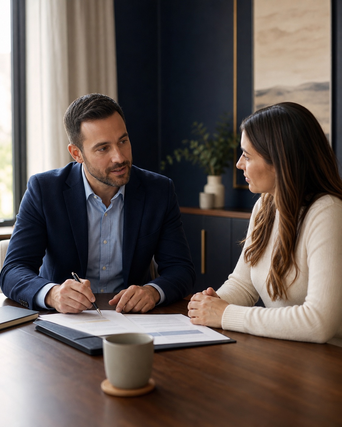 Credit advisor listening to a client during a personal planning conversation