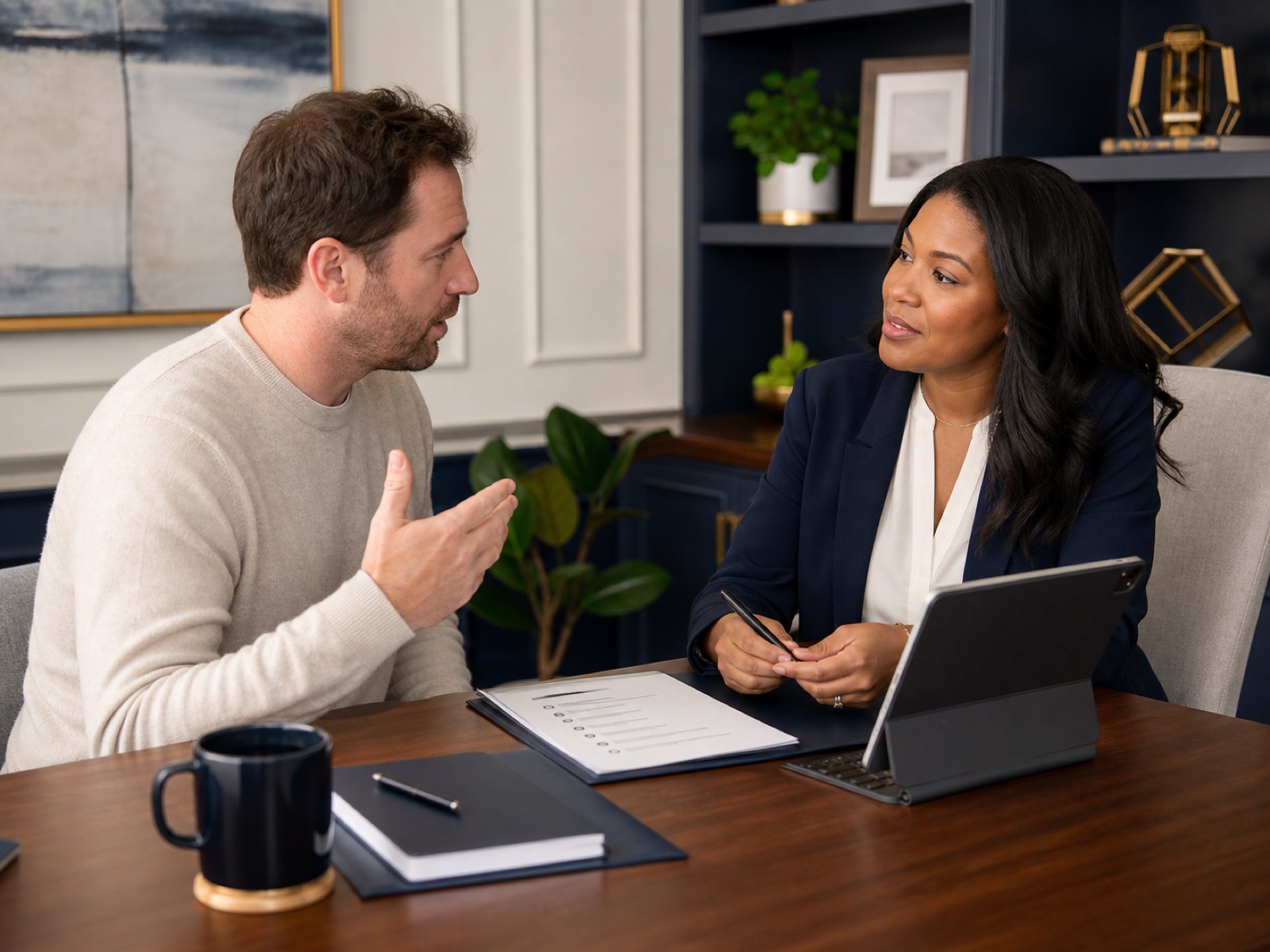 Advisor answering a business owner's questions about credit readiness and funding partners