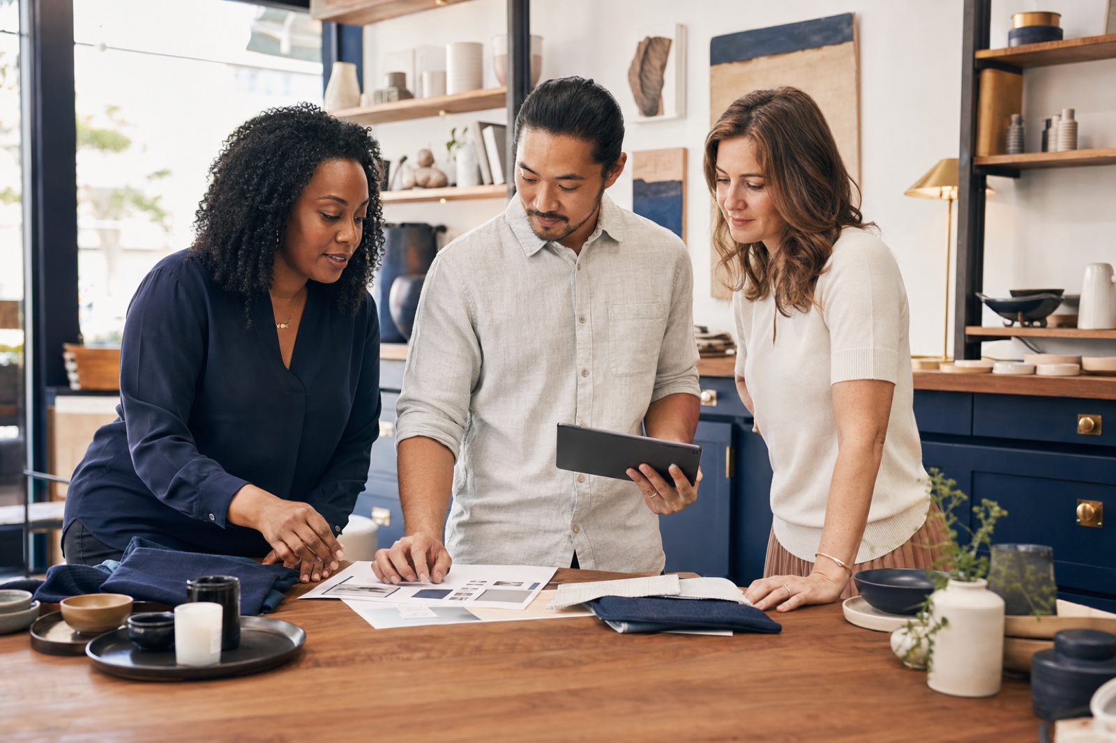 Diverse small-business owners planning responsible growth together