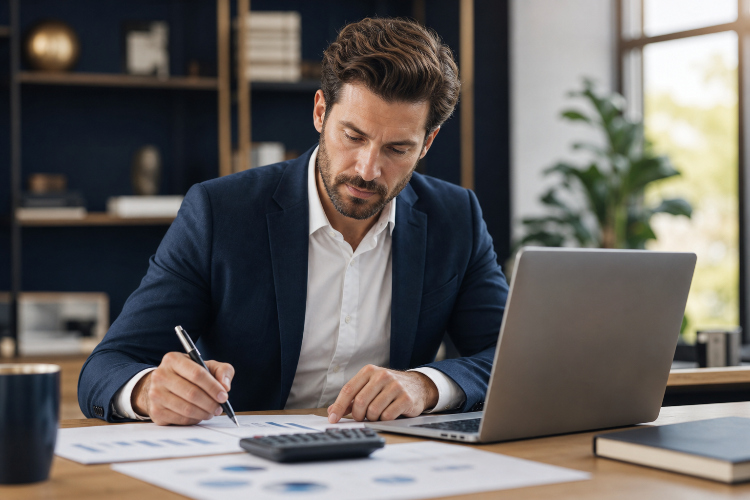 Client reviewing a personal credit plan beside a laptop